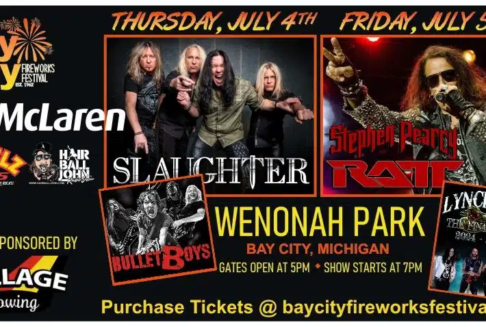 The Bay City Fireworks Festival presents Stephen Pearcy of Ratt wsg Lynch Mob Presented by Village Towing